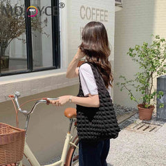Pleated Top-handle Bag Large Capacity Underarm Bag Cloud Bubble Soft