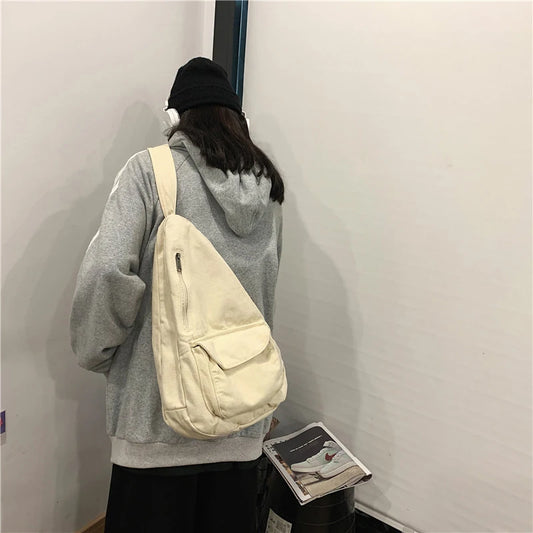 Canvas Crossbody Female Bag Solid High Ladies Chest Bag