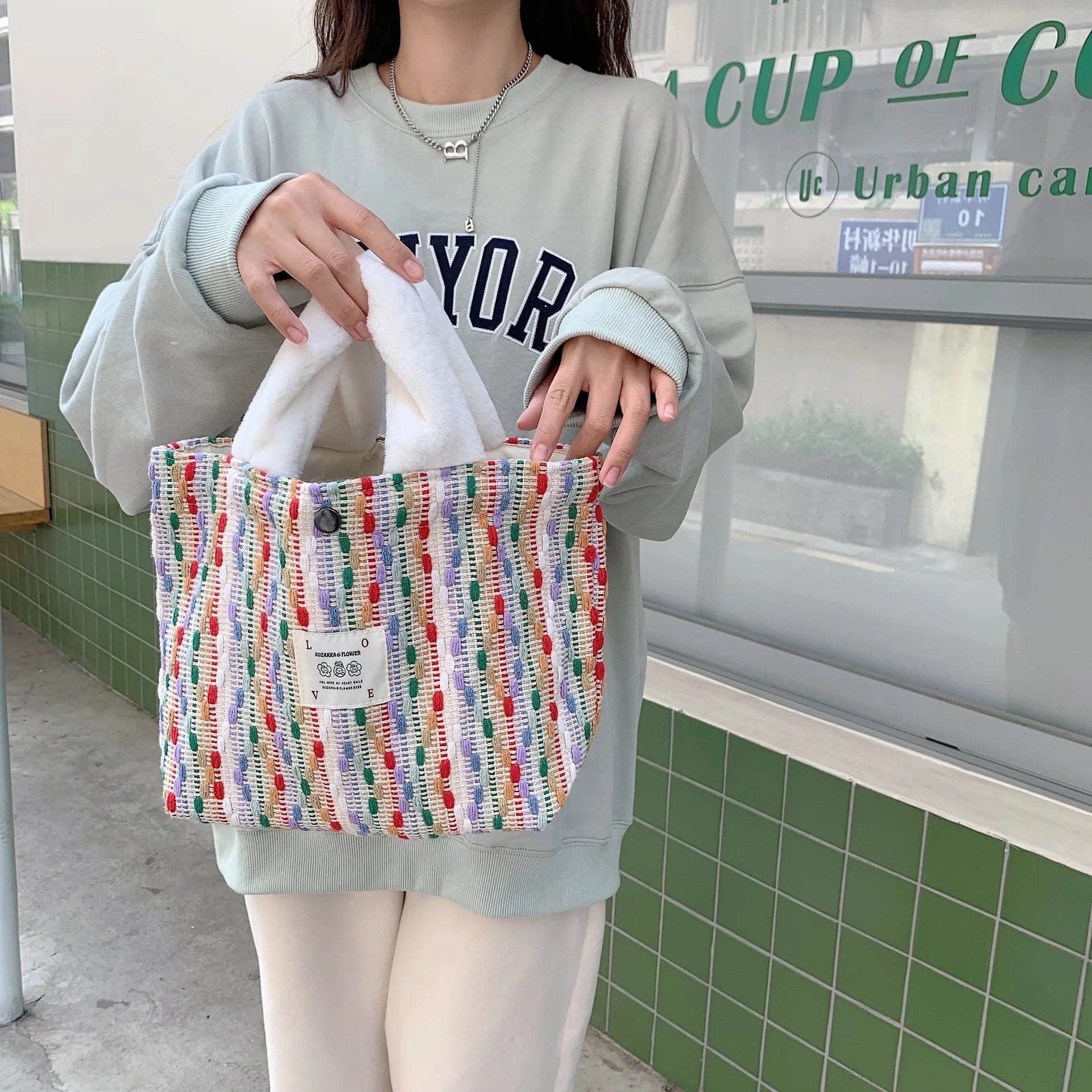 Large Cotton Fabric Shoulder Messenger Bag for Women