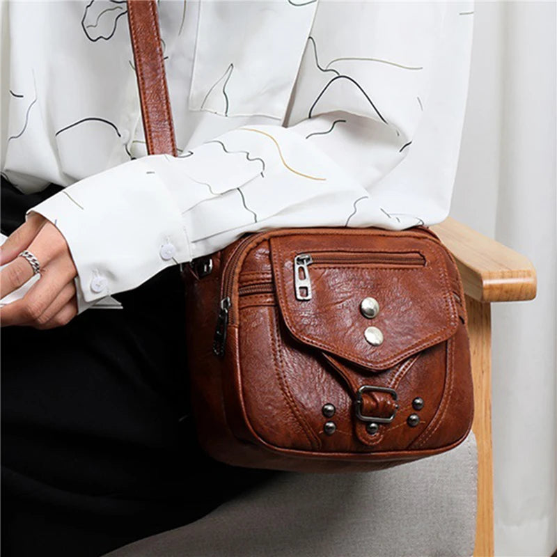 Women Small Square Shoulder Bag PU Leather Crossbody Bag