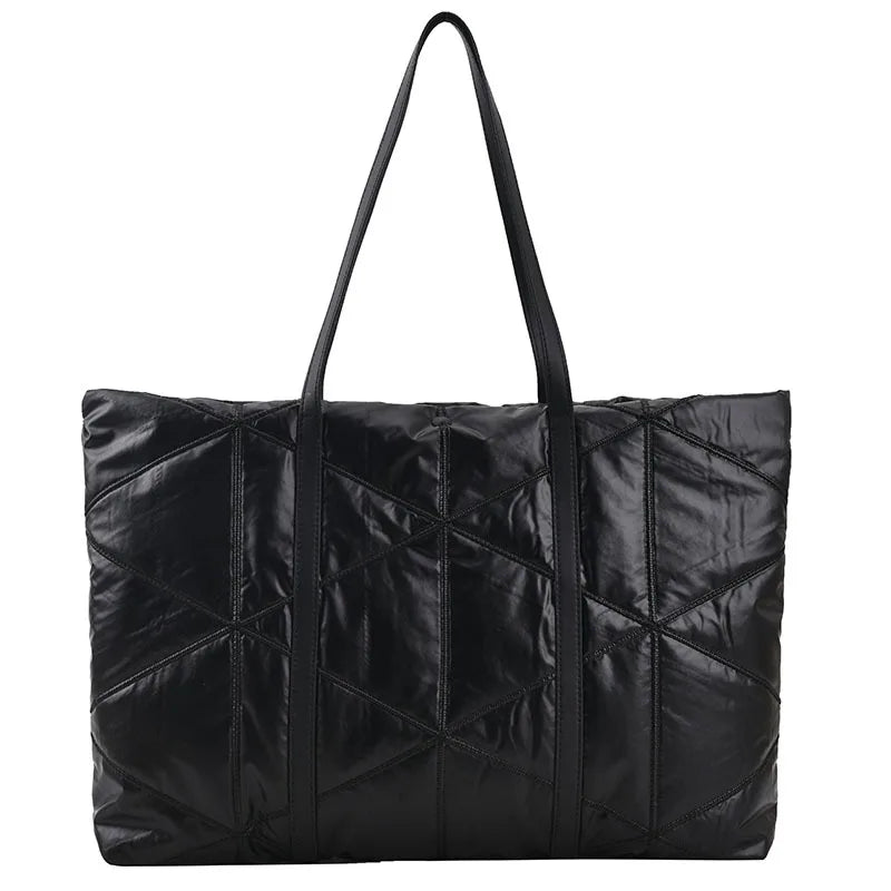 Women Winter Shoulder Bag Handbag Check Pattern Messenger Bag Large Capacity Tot