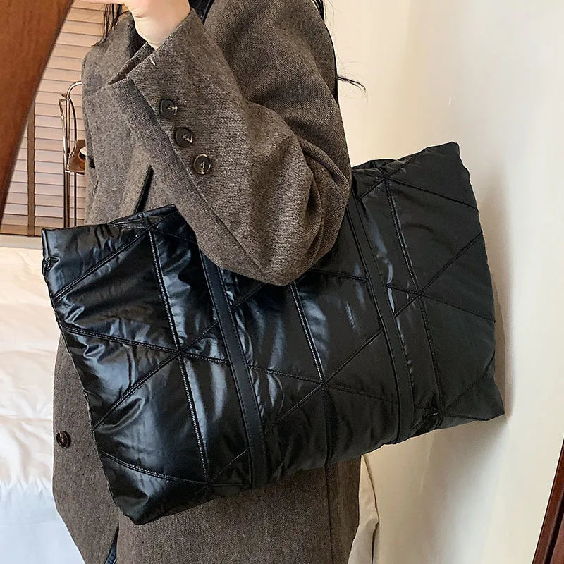 Women Winter Shoulder Bag Handbag Check Pattern Messenger Bag Large Capacity Tot