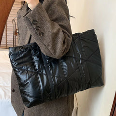Women Winter Shoulder Bag Handbag Check Pattern Messenger Bag Large Capacity Tot