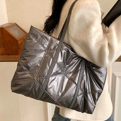 Women Winter Shoulder Bag Handbag Check Pattern Messenger Bag Large Capacity Tot
