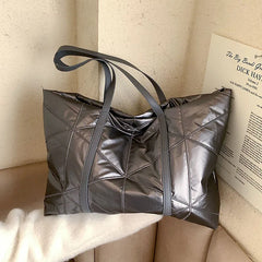 Women Winter Shoulder Bag Handbag Check Pattern Messenger Bag Large Capacity Tot