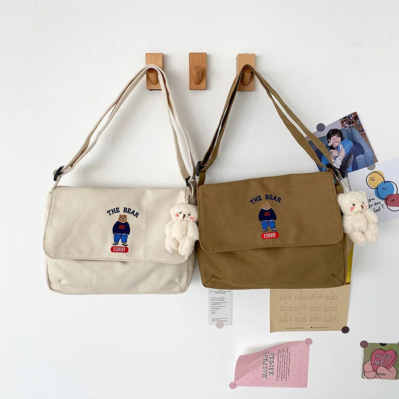 Women Crossbody Bag Sweet Embroidery Canvas School Bag
