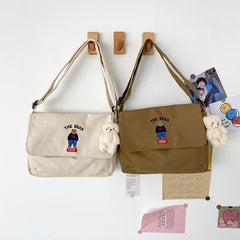 Women Crossbody Bag Sweet Embroidery Canvas School Bag