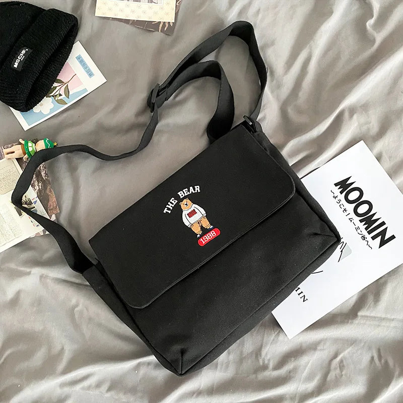 Women Crossbody Bag Sweet Embroidery Canvas School Bag