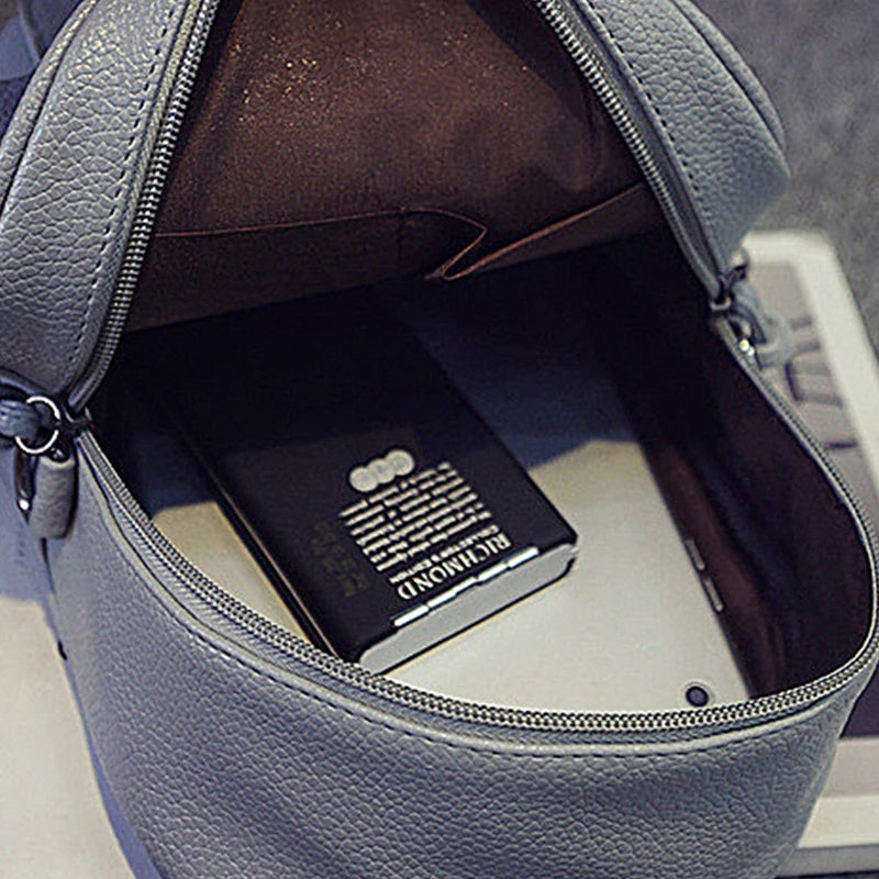 Small Solid Backpacks PU Leather for Teenage Girls Waterproof