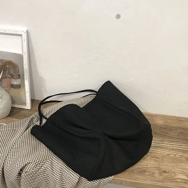 Women Tote Bag Large Capacity Canvas Shoulder Bag Solid Underarm Bag