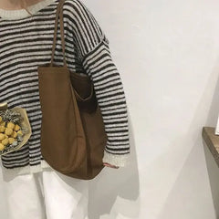 Women Tote Bag Large Capacity Canvas Shoulder Bag Solid Underarm Bag