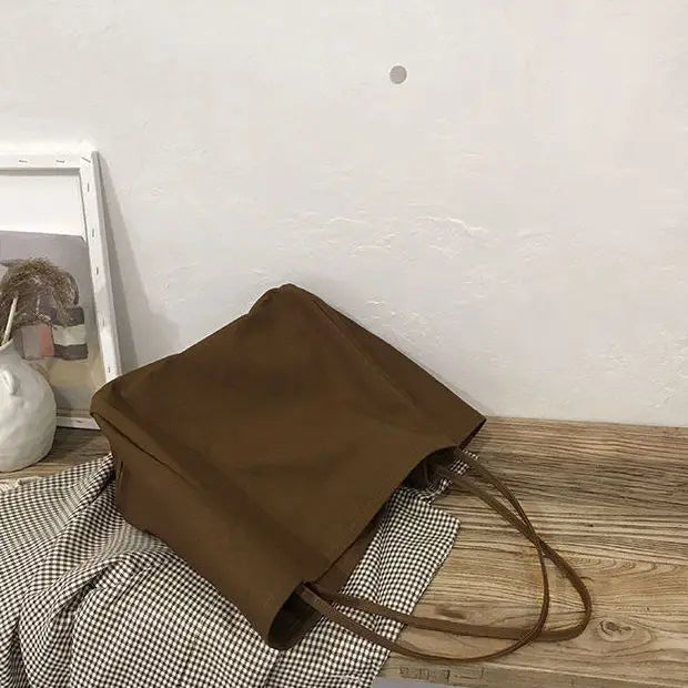 Women Tote Bag Large Capacity Canvas Shoulder Bag Solid Underarm Bag