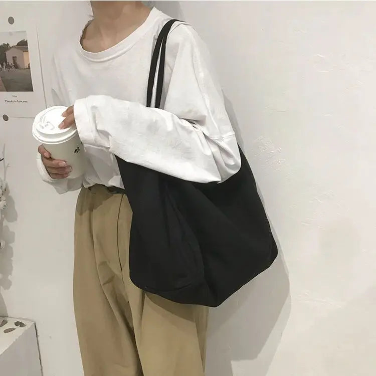 Women Tote Bag Large Capacity Canvas Shoulder Bag Solid Underarm Bag