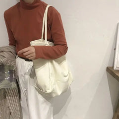 Women Tote Bag Large Capacity Canvas Shoulder Bag Solid Underarm Bag