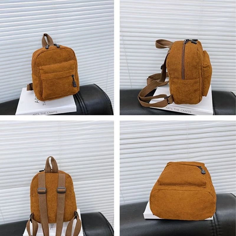 Corduroy Small Backpack for Women Girls Ladies