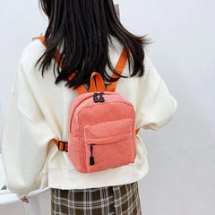 Corduroy Small Backpack for Women Girls Ladies