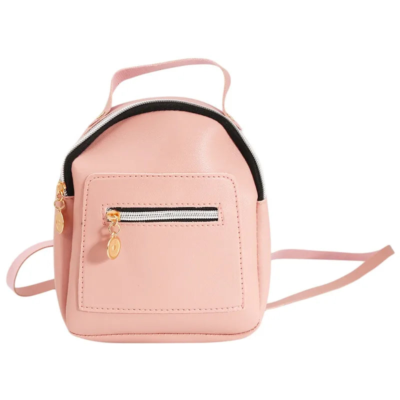 Women Small Backpack PU multi-pocket Solid Shoelder Phone Bag