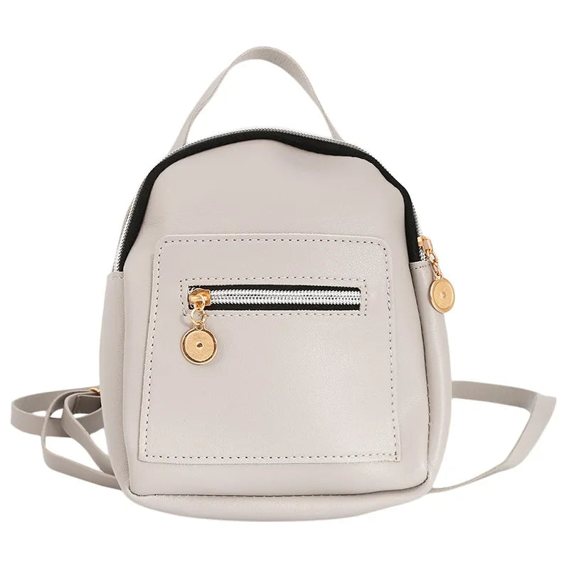 Women Small Backpack PU multi-pocket Solid Shoelder Phone Bag