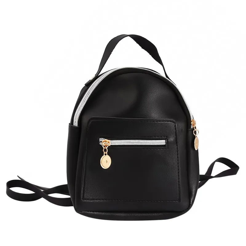 Women Small Backpack PU multi-pocket Solid Shoelder Phone Bag