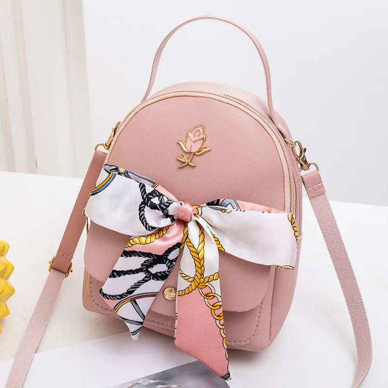 Silk Scarf Small Backpack Girls Crossbody Shoulder Bag
