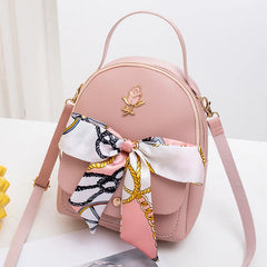 Silk Scarf Small Backpack Girls Crossbody Shoulder Bag