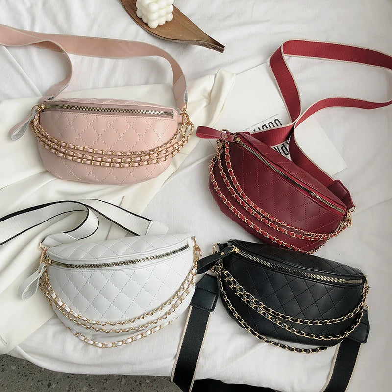 Women Crossbody Bag Leather Shoulder Handbag Chain Strap