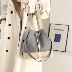 Women Canvas Drawstring Bucket Bag Japanese Ladies Crossbody Shoulder Bag