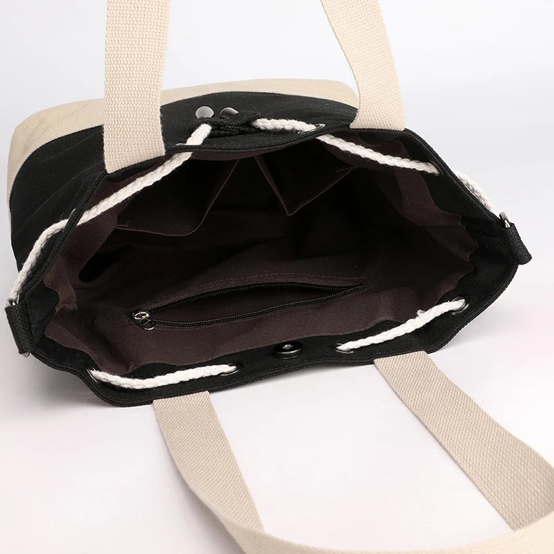 Women Canvas Drawstring Bucket Bag Japanese Ladies Crossbody Shoulder Bag