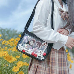 Women Small Ita Bag Crossbody Mini Clear Bag Removable Decorative Layer Purse