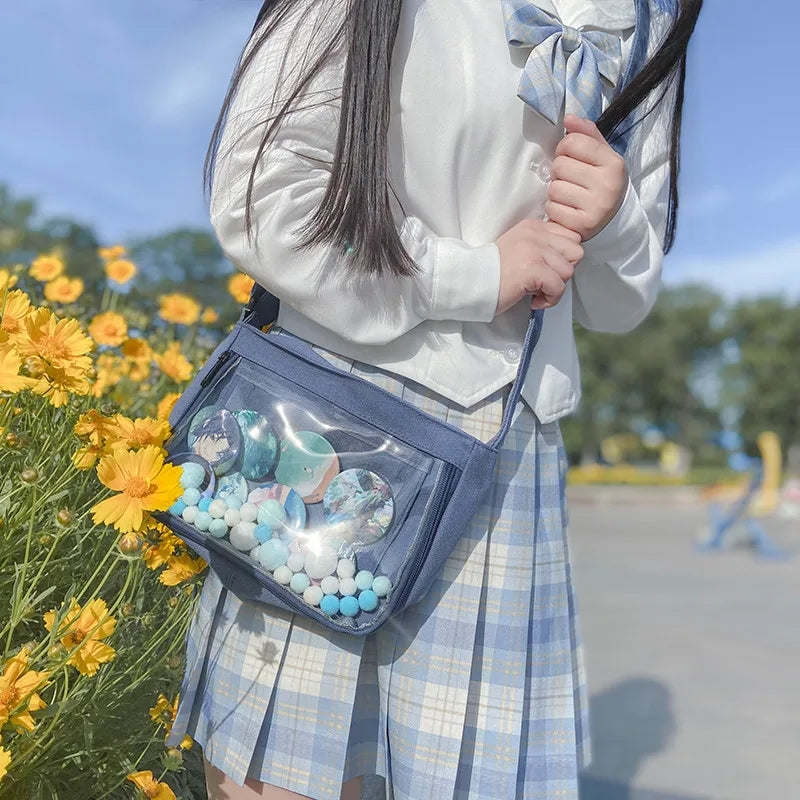 Women Small Ita Bag Crossbody Mini Clear Bag Removable Decorative Layer Purse