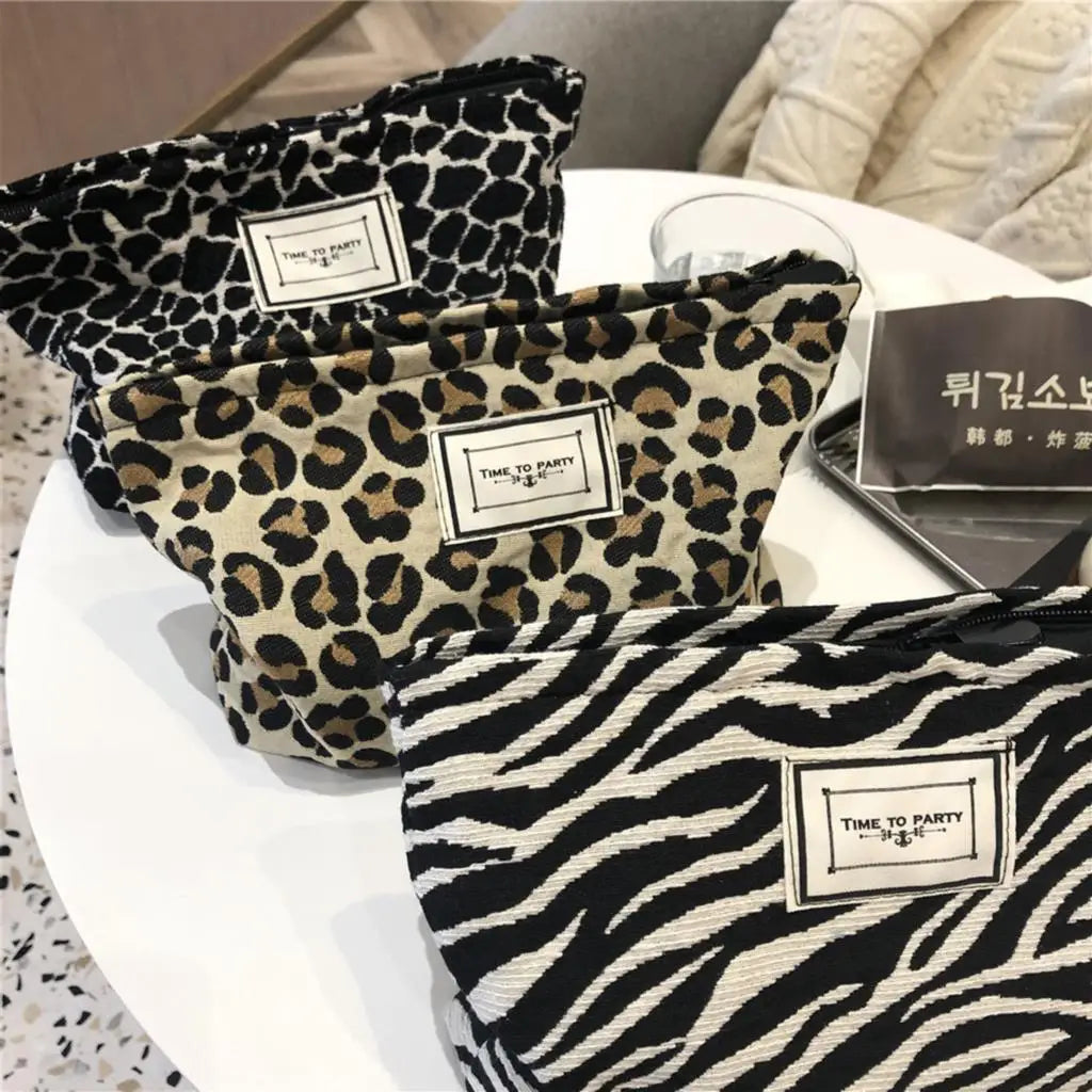 Animal Print Makeup Bag Lightweight Cosmetic Organizer Zipper Handbag