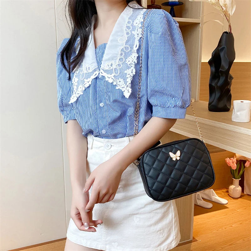 Women PU Leather Embroidery Crossbody Bag Chain Shoulder Bag