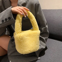 Women Small Plush Tote Handbags Lamb Fabric Wrist Bags