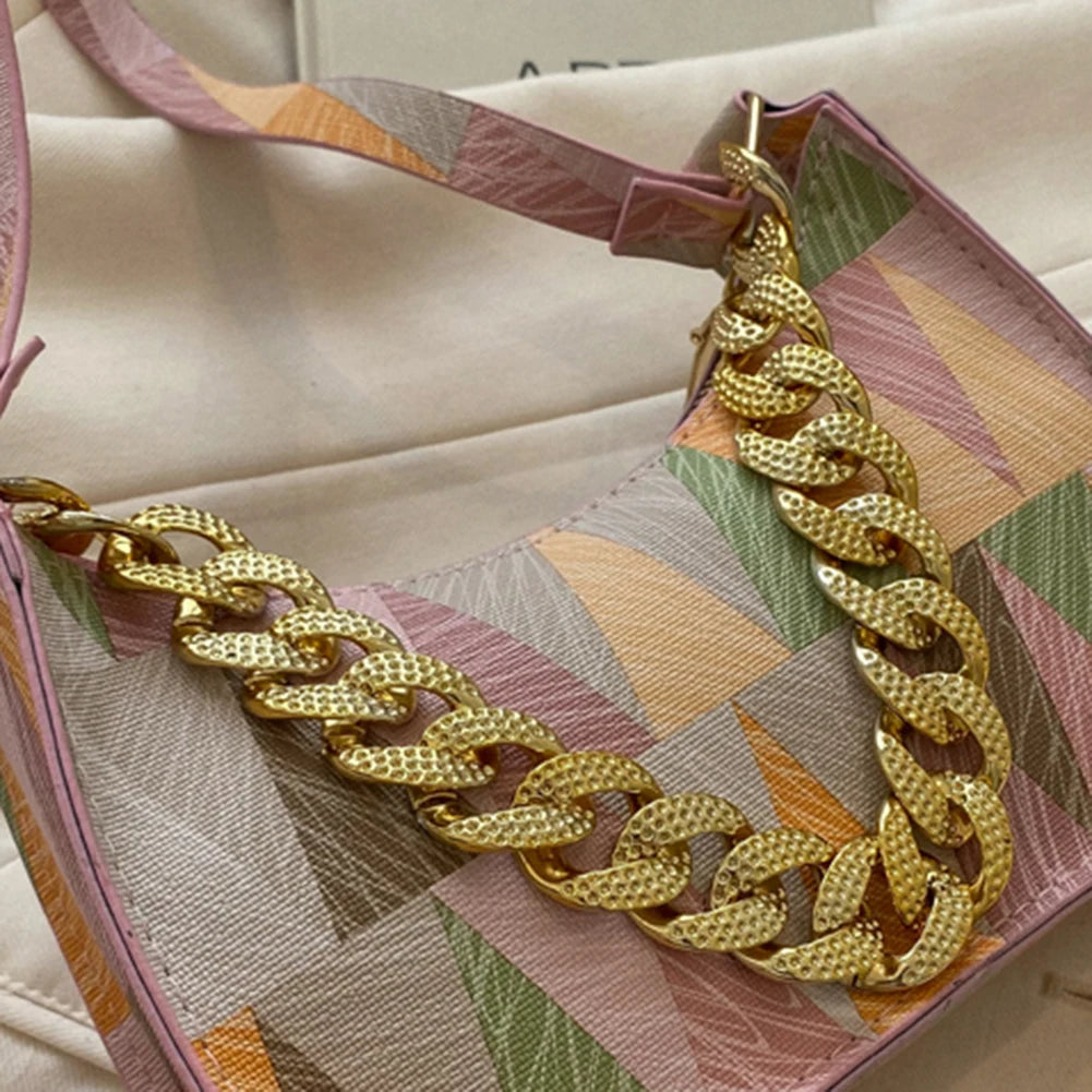 Women Small Tote Bag with Thick Chain Top-handle PU Leather Hobos