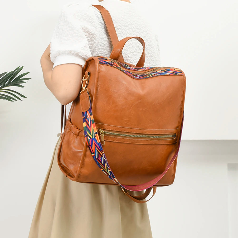 Vintage Soft Leather Backpack Women Anti-theft Rucksack