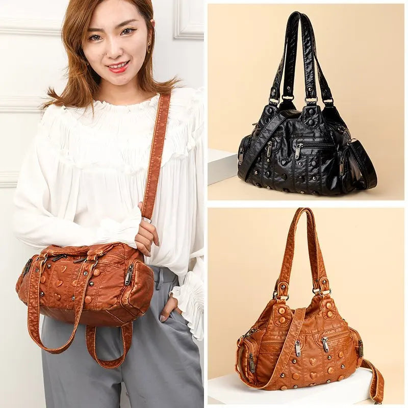 Soft Leather Handbags Rivet Crossbody Bags Shoulder Bags Tote