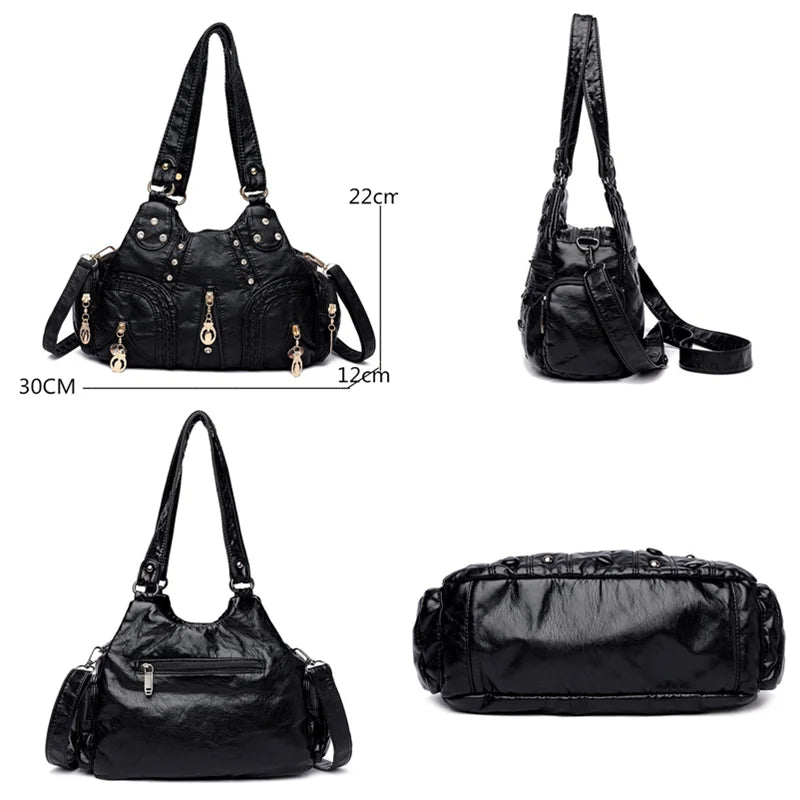 Soft Leather Handbags Rivet Crossbody Bags Shoulder Bags Tote