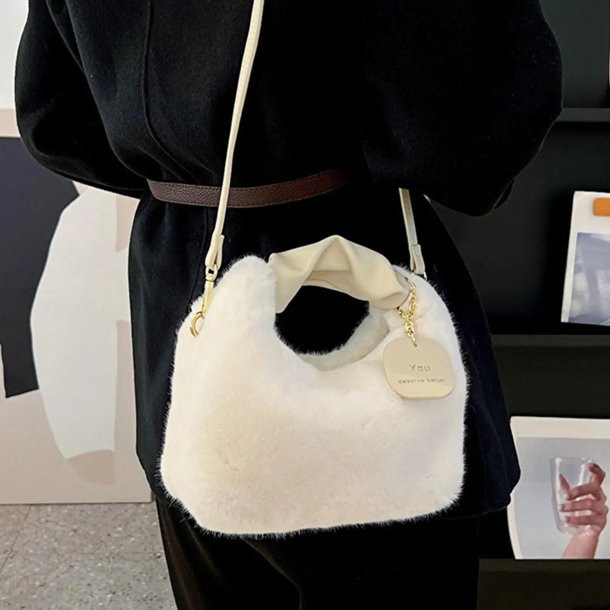 Plush Soft Handbag Shoulder Bag Top Handle Tote for Party Travel