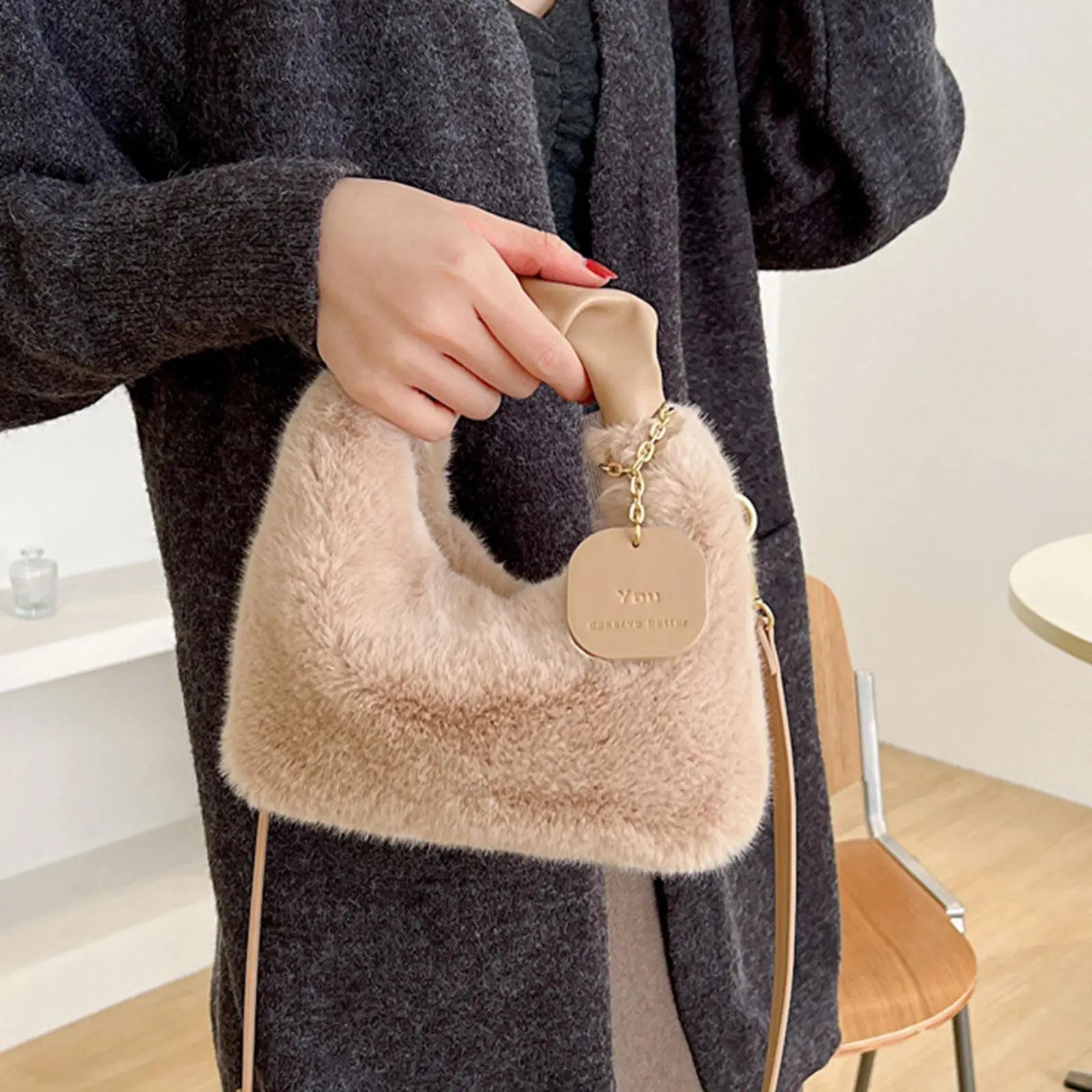 Women Soft Plush Handbag Shoulder Bag Ladies Multifunction