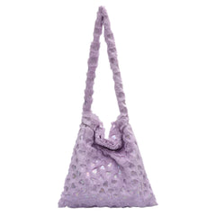 Women Plush Shoulder Bag Large Capacity Heart Pattern Handbag