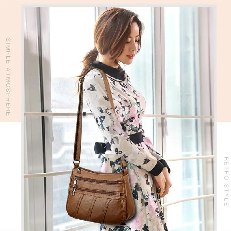Women Soft Shoulder Bag PU Leather Purse Solid Messenger Crossbody Bags