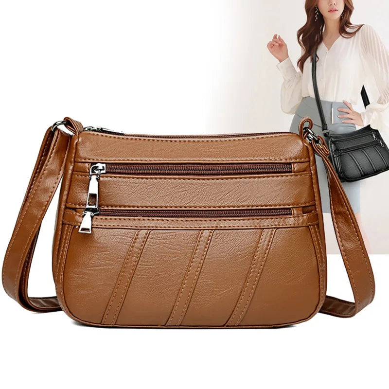 Women Soft Shoulder Bag PU Leather Purse Solid Messenger Crossbody Bags