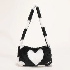Women Plush Small Shoulder Bag Heart Print Handbags