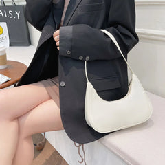 Women Solid Nylon Tote Top-handle Bags Lady Casual Crescent Shape Zipper Handbag