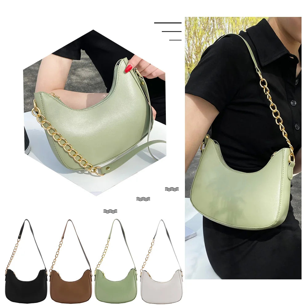 Women Solid Subaxillary Bags Ladies Single Strap Chain Shopping Handbags