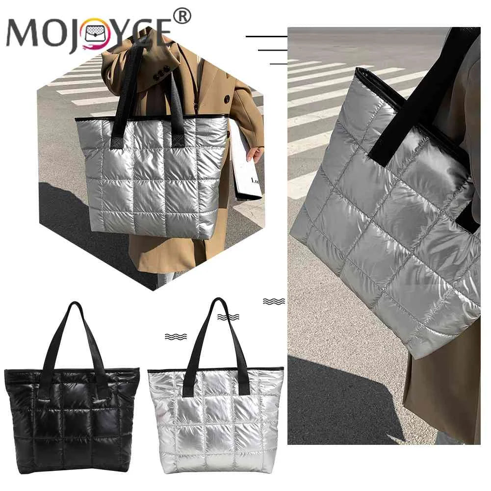 Women Space Padded Nylon Quilted Top-handle Bag Solid Zipper Handbag
