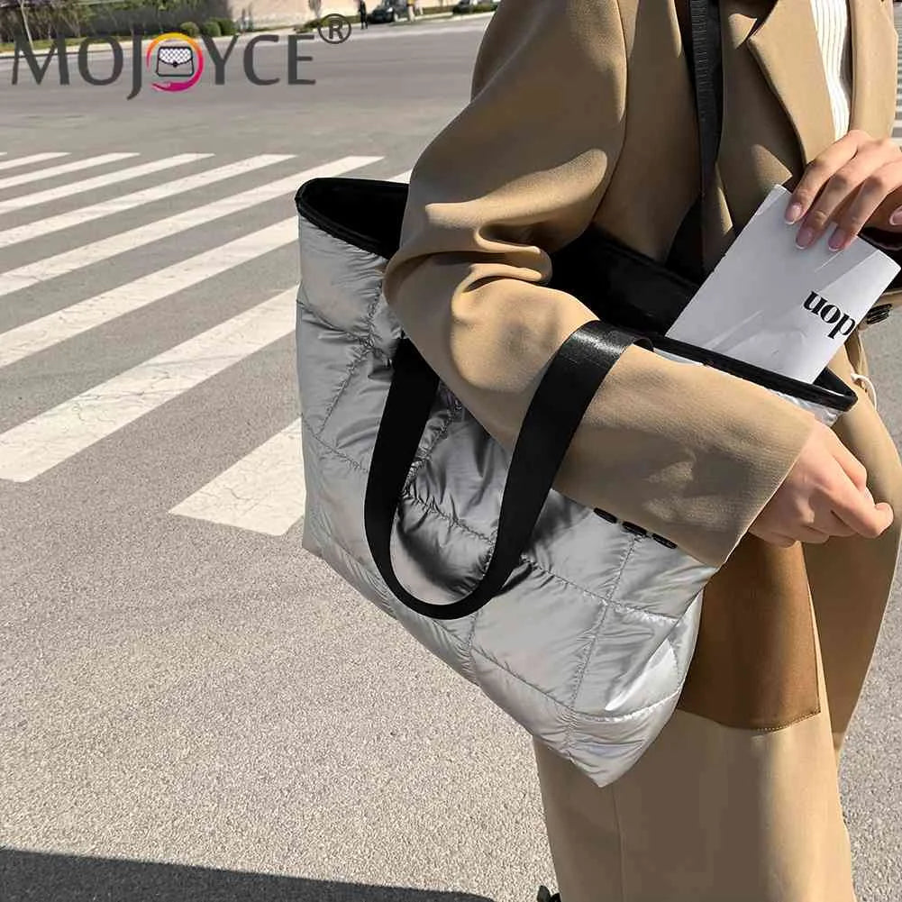 Women Space Padded Nylon Quilted Top-handle Bag Solid Zipper Handbag
