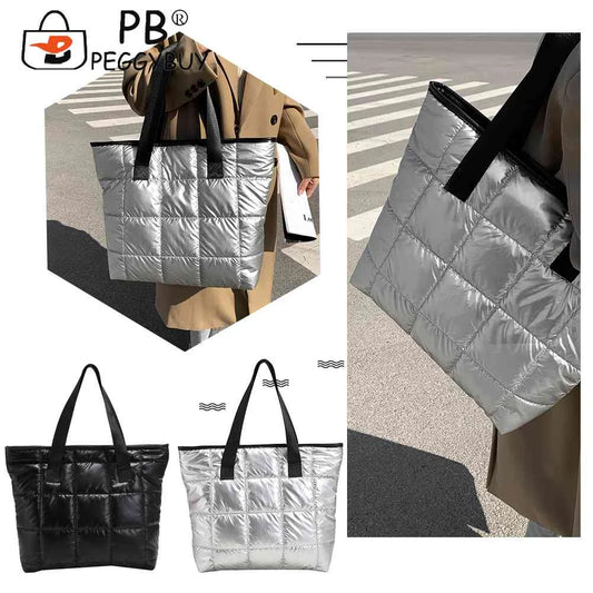 Women Space Padded Nylon Quilted Lattice Top-handle Bag