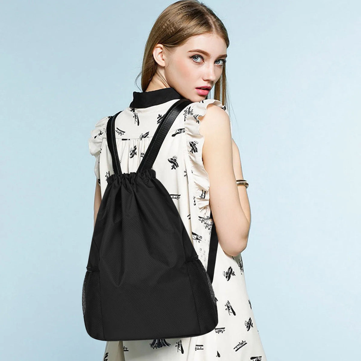 Women Sports Drawstring Bags Portable Fitness Backpack Waterproof Gym Bag