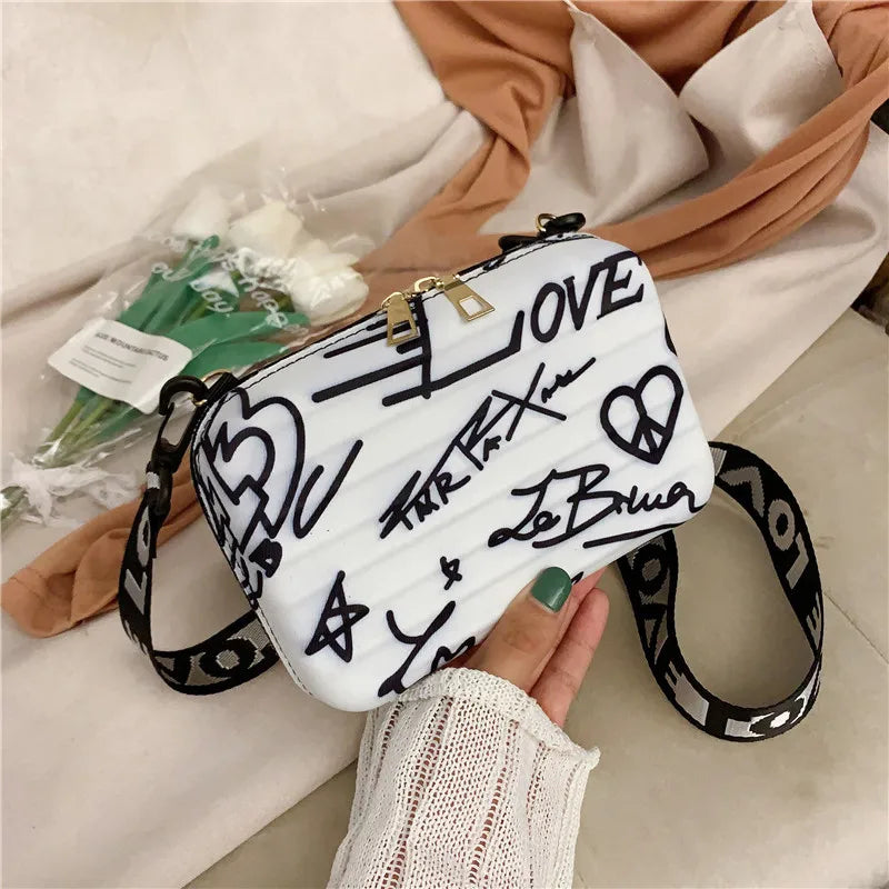 Women Mini Square Box Crossbody Bag Hardshell Wide Strap Handbag